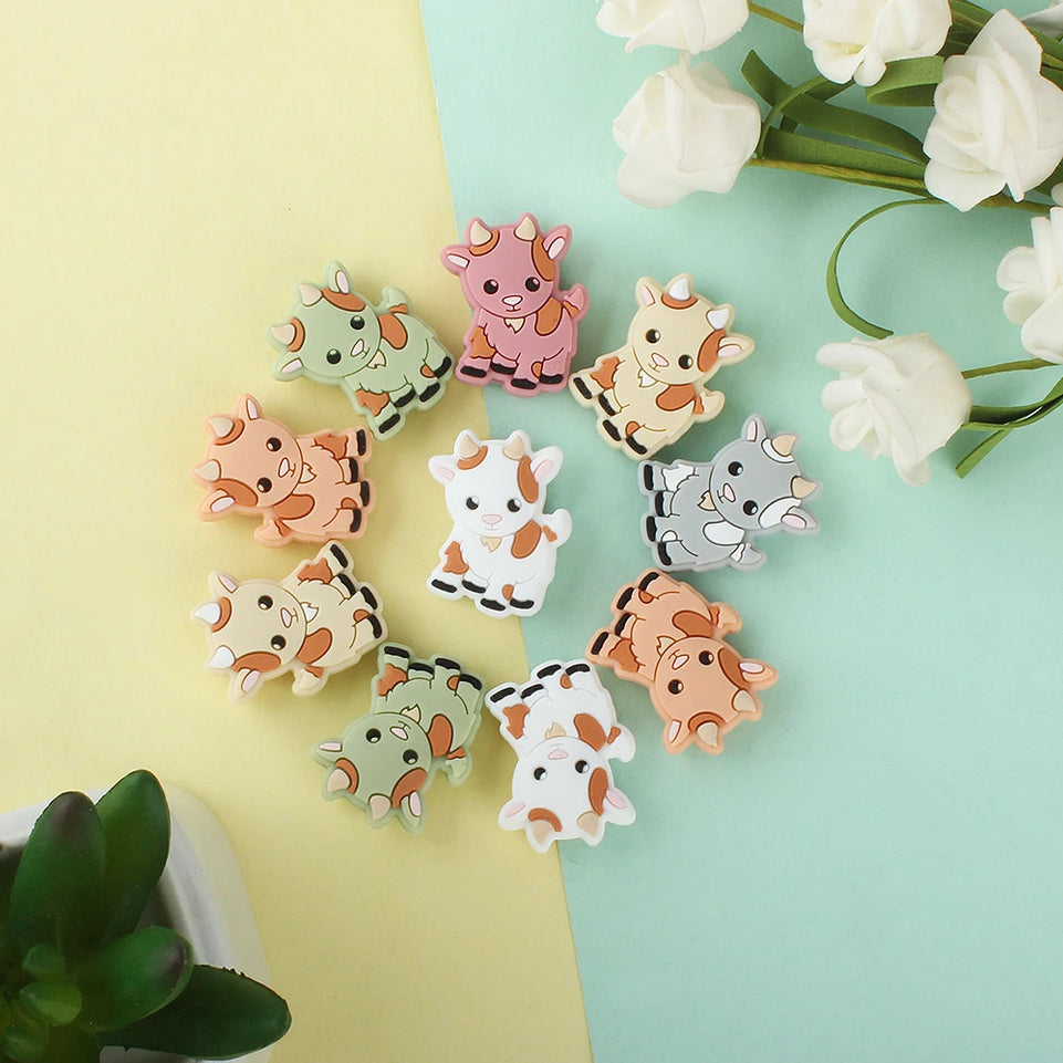 5pcs Baby Silicone Beads Cartoon Animals Teether Tiny Rod DIY Teething Necklace Food Grade Baby Gift Pacifier Chain Accessories