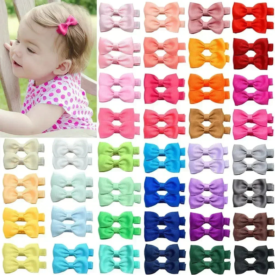 10pcs/lot Solid Color Grosgrain Ribbon Bowknot Kids Hair Clips Handmade Bows Baby Girls Barrettes Hairpins Photo Props Gift Sets
