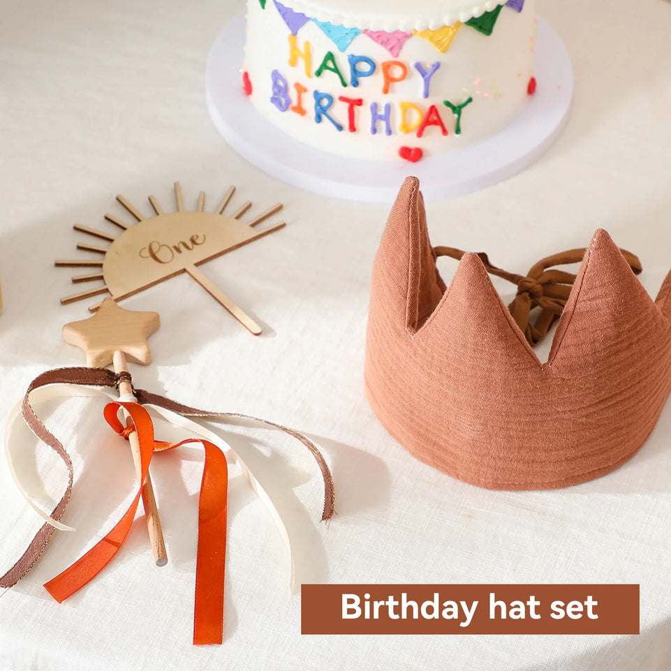 1Set Baby Headband for Kids Baby Cotton Crown Hat Newborn Birthday Gift Birth Photography Props Kids Headwear Hair Accessories